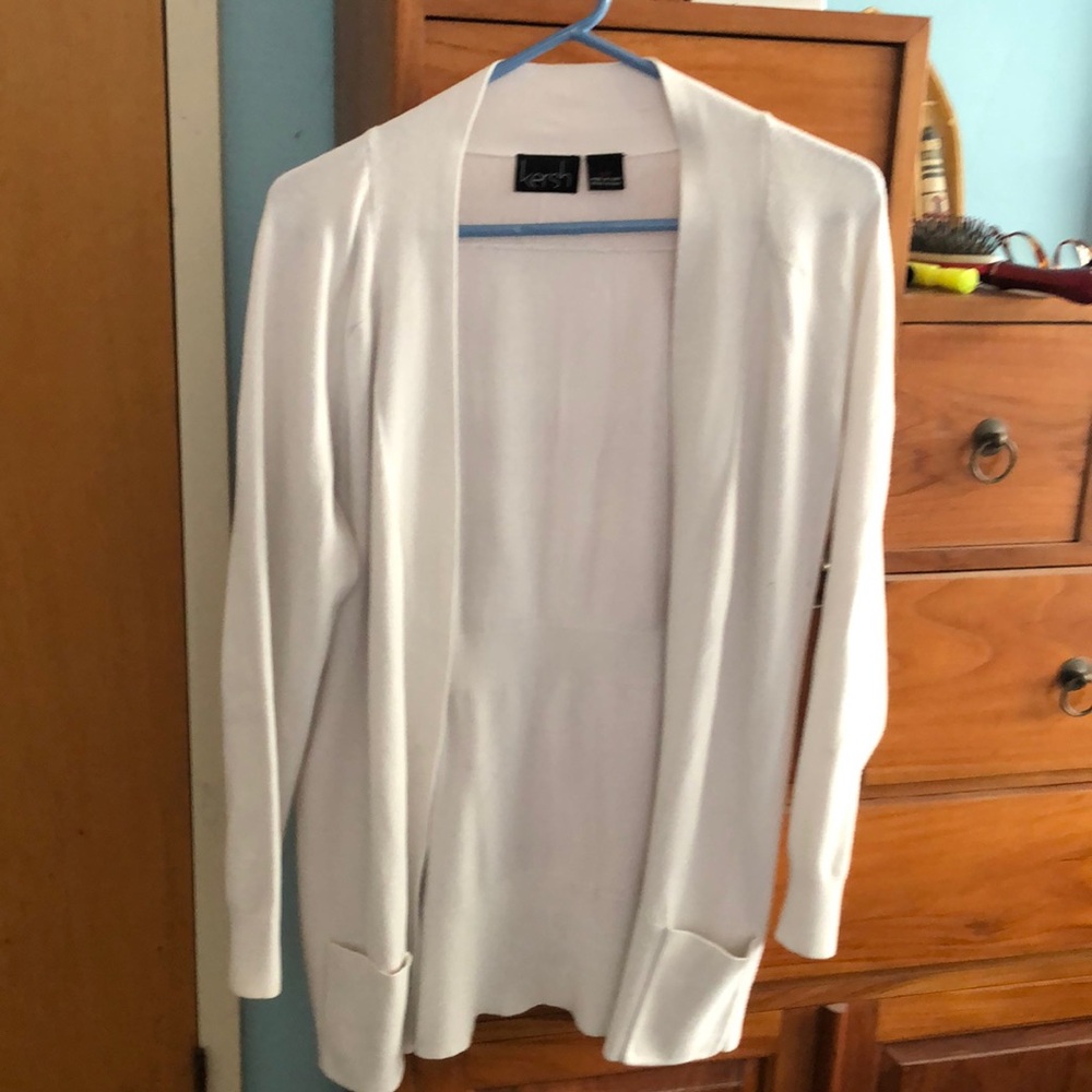 Open front white, light weight sweater